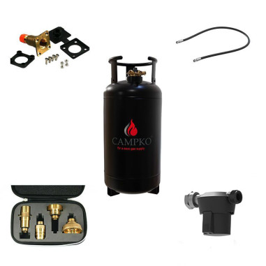 Pack CAMPKO Kit Bouteille GPL 36L + Lyre 0.5m + Boîte de Transfert + Filtre à Gaz + Adaptateurs Camping-Car