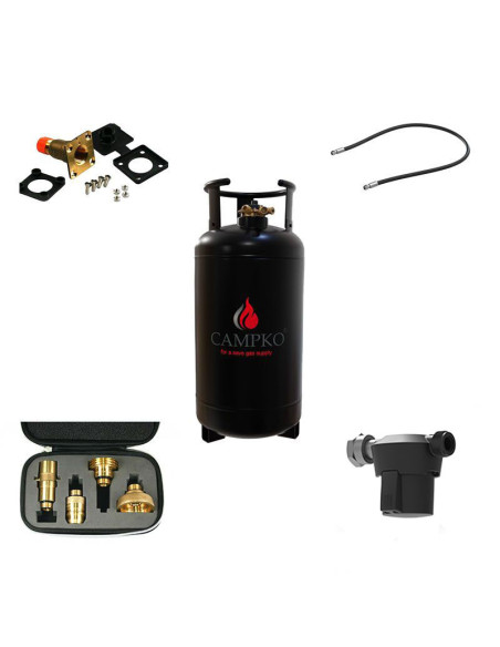 Pack CAMPKO Kit Bouteille GPL 36L + Lyre 0.5m + Boîte de Transfert + Filtre à Gaz + Adaptateurs Camping-Car