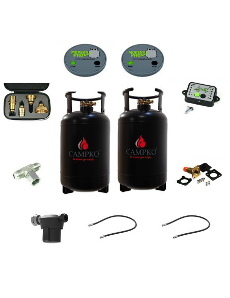 Pack CAMPKO Kit 2 Bouteilles GPL 30L Rechargeables + Jauges Bluetooth et afficheur Camping-Car