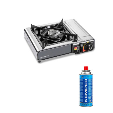 PACK KEMPER Réchaud Gaz Camping Extra Intelligent Allumage Piezo et Cartouche de Gaz Butane 227gr Camping