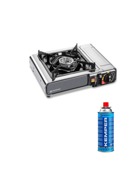 PACK KEMPER Réchaud Gaz Camping Extra Intelligent Allumage Piezo et Cartouche de Gaz Butane 227gr Camping