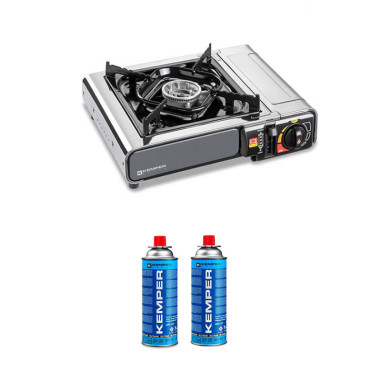Pack KEMPER Réchaud à Gaz Extra Intelligent Allumage Piezo + Cartouche de Gaz Butane 227Gr Camping