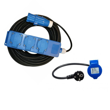 Pack HABA Rallonge Multiprise 20 Mètres + ANTARION Adaptateur Femelle P17 230V CEE 50cm Pour Camping-Car