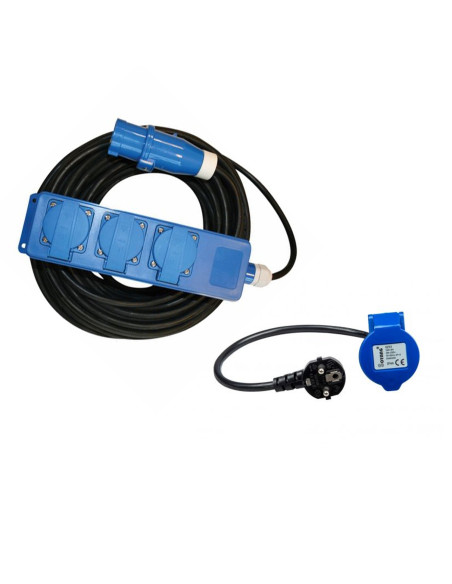 Pack HABA Rallonge Multiprise 20 Mètres + ANTARION Adaptateur Femelle P17 230V CEE 50cm Pour Camping-Car