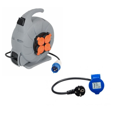 Pack INOVTECHEnrouleur Electrique Automatique Mobile CEE 15M Camping Car Van + ANTARION Adaptateur Femelle P17 230V CEE 50cm