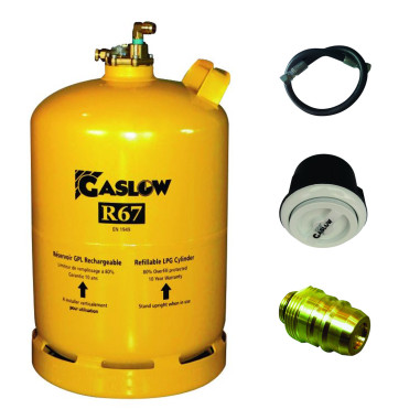 PACK GASLOW Bouteille GPL Rechargeable 11kg + Lyre + Boîte de Transfert blanc + Adaptateur Espagne/Allemagne