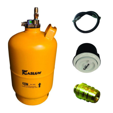 Pack GASLOW Bouteille GPL Rechargeable 6Kg + Lyre + Boîte de Transfert Blanc + Adaptateur Espagne/Allemagne