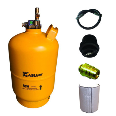 Pack GASLOW Bouteille GPL Rechargeable 6Kg + Lyre + Boîte de Transfert Noire + Adaptateur Espagne + Couverture Isolante