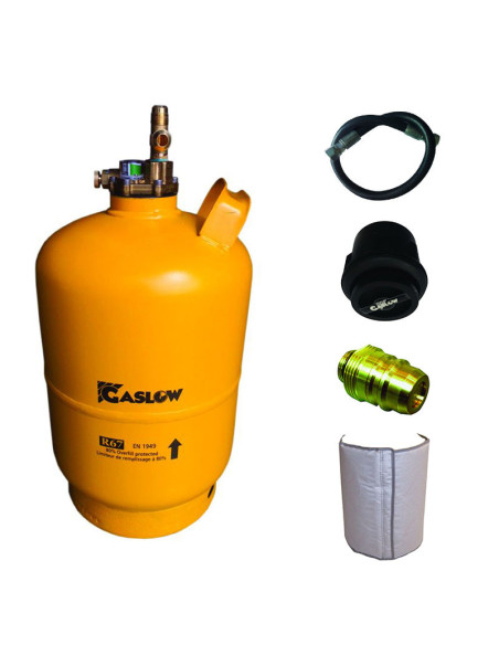 Pack GASLOW Bouteille GPL Rechargeable 6Kg + Lyre + Boîte de Transfert Noire + Adaptateur Espagne + Couverture Isolante