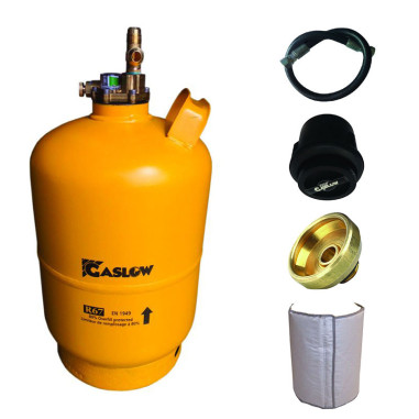 Pack GASLOW Bouteille GPL Rechargeable 6Kg + Lyre + Boîte de Transfert Noire + Adaptateur France/Italie + Couverture Isolante