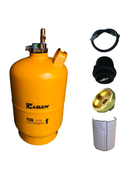 Pack GASLOW Bouteille GPL Rechargeable 6Kg + Lyre + Boîte de Transfert Noire + Adaptateur France/Italie + Couverture Isolante