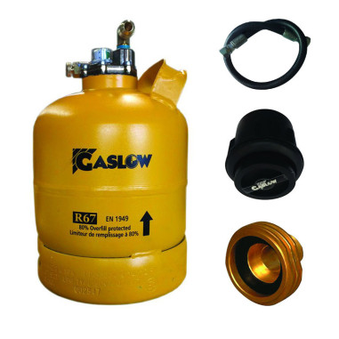 Pack GASLOW Bouteille GPL Rechargeable 2.7Kg + Lyre + Boîte de Transfert Noire + Adaptateur Europe
