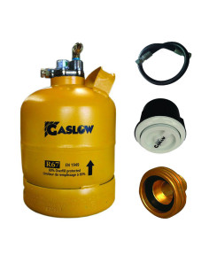 Pack GASLOW Bouteille GPL Rechargeable 2.7Kg + Lyre + Boîte de Transfert Blanc + Adaptateur Europe