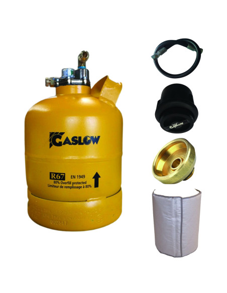 PACK GASLOW Bouteille GPL Rechargeable 2.7kg + Lyre + Boite Transfert Noire + Adaptateur FR/IT + Couverture Isolante