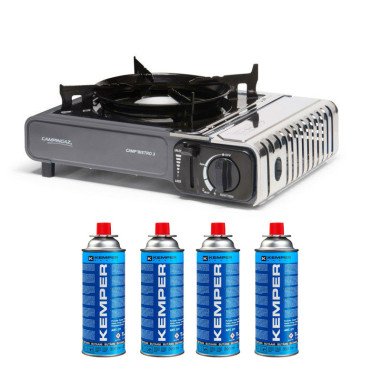 Pack CAMPINGAZ Barbecue Bistro 3 + KEMPER 4x Cartouches de Gaz Butane 227Gr Camping