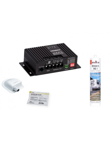 PACK ANTARION Panneau Solaire Black Booster 220W + Kit de pose solaire avec Régulateur de Charge MPPT 320W 20A Bluetooth