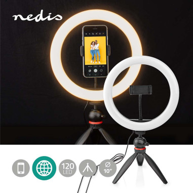 NEDIS Anneau Lumineux 120 LED's 2700 - 6700 K USB Trépied Noir