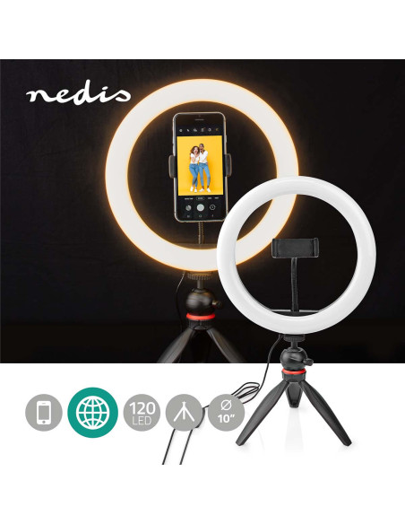 NEDIS Anneau Lumineux 120 LED's 2700 - 6700 K USB Trépied Noir