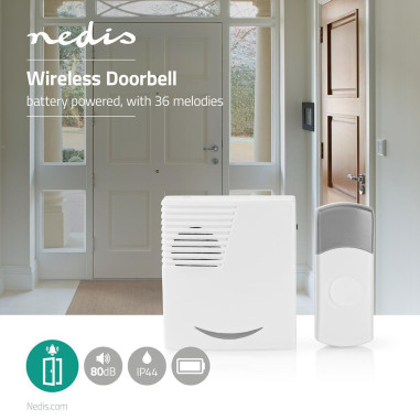 NEDIS Kit de Sonnette Sans Fil Alimenté par Piles 36 Mélodies