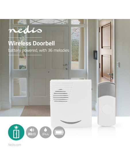 NEDIS Kit de Sonnette Sans Fil Alimenté par Piles 36 Mélodies