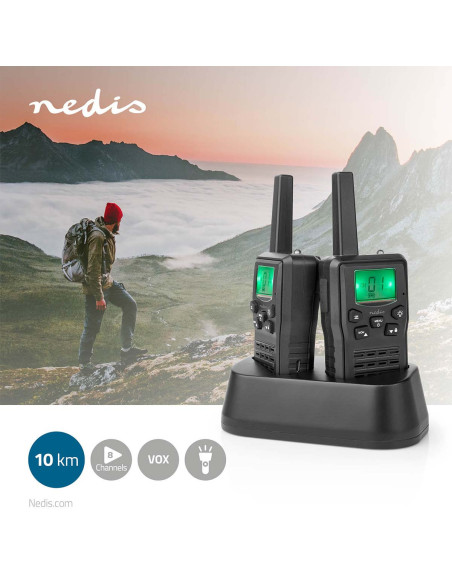 NEDIS Set de Talkie-Walkie 2 combinés Jusqu'à 10 km Canaux de fréquence: 8