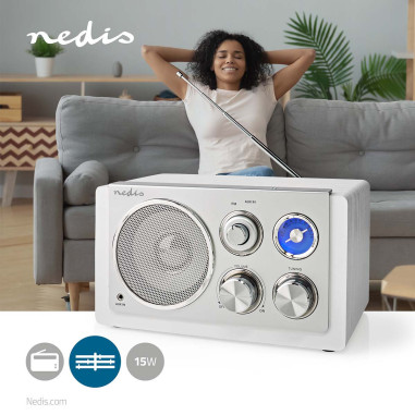 NEDIS Radio FM 15W Argent/Blanc Alimentation secteur