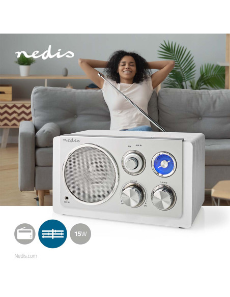NEDIS Radio FM 15W Argent/Blanc Alimentation secteur