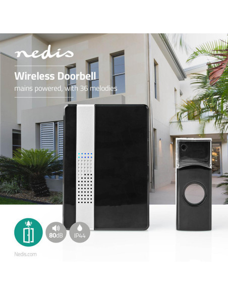 NEDIS Kit de Sonnette Sans Fil Alimentation Secteur Portée 300m
