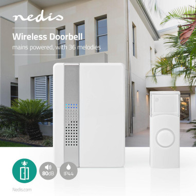 NEDIS Kit de Sonnette Sans Fil Blanc Alimentation Secteur Portée 300m