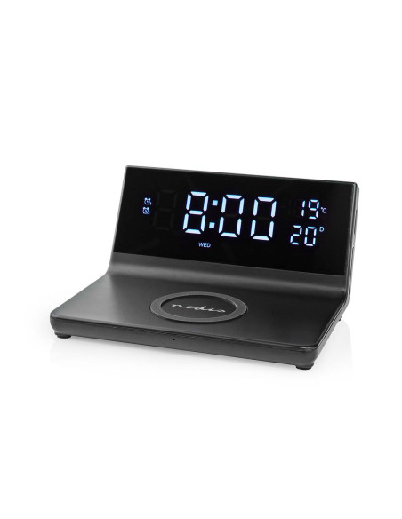 NEDIS Réveil et Chargeur Sans Fil USB Noir