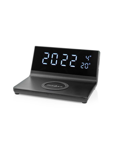 NEDIS Réveil et Chargeur Sans Fil USB Noir