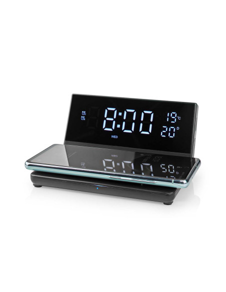 NEDIS Réveil et Chargeur Sans Fil USB Noir