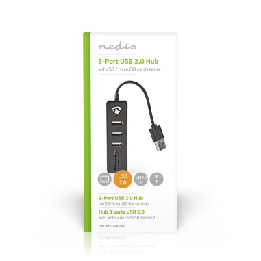 NEDIS HUB 2.0 avec lecteur de carte 3 ports USB et Carte SD/TF