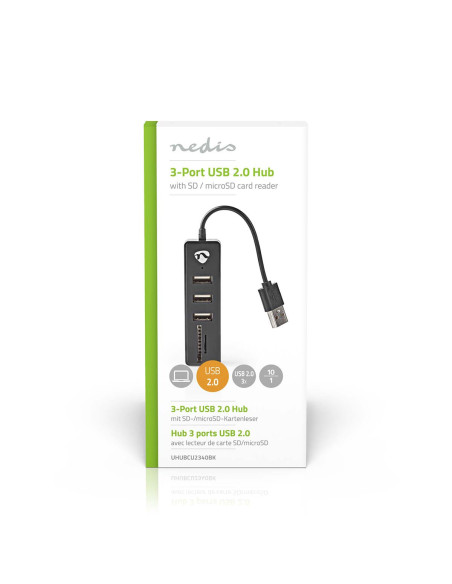 NEDIS HUB 2.0 avec lecteur de carte 3 ports USB et Carte SD/TF
