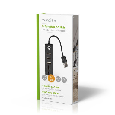 NEDIS HUB 2.0 avec lecteur de carte 3 ports USB et Carte SD/TF
