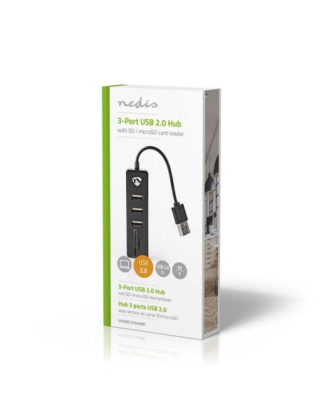 NEDIS HUB 2.0 avec lecteur de carte 3 ports USB et Carte SD/TF