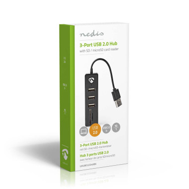 NEDIS HUB 2.0 avec lecteur de carte 3 ports USB et Carte SD/TF