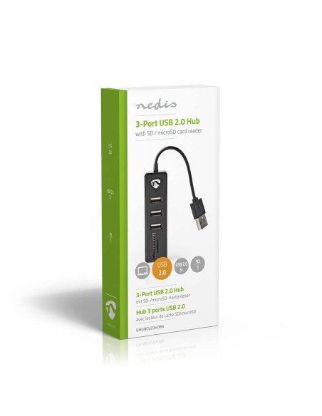 NEDIS HUB 2.0 avec lecteur de carte 3 ports USB et Carte SD/TF