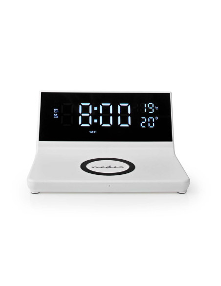 NEDIS Réveil et Chargeur Sans Fil USB Blanc