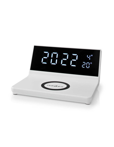NEDIS Réveil et Chargeur Sans Fil USB Blanc