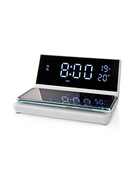 NEDIS Réveil et Chargeur Sans Fil USB Blanc