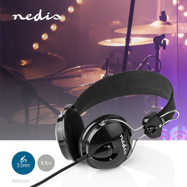 NEDIS Casque Filaire 3.5 mm Noir Ultraléger Confort Utilisateur Optimal