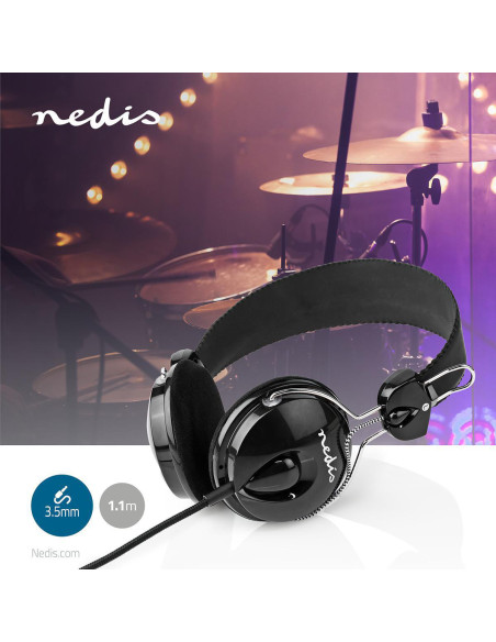 NEDIS Casque Filaire 3.5 mm Noir Ultraléger Confort Utilisateur Optimal