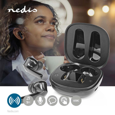 NEDIS Écouteurs sans fil Bluetooth 3 paires d'embouts (S/M/L)