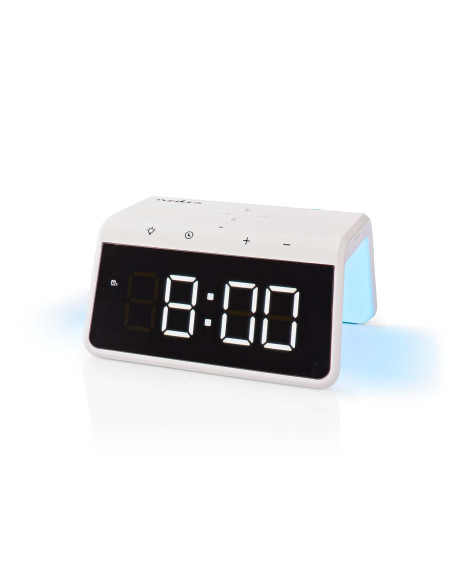Réveil + Chargeur Sans Fil  Certifié Qi | 5 / 7.5 / 10 / 15 W Double Alarme Blanc
