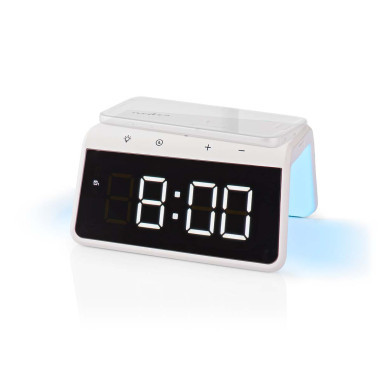 Réveil + Chargeur Sans Fil  Certifié Qi | 5 / 7.5 / 10 / 15 W Double Alarme Blanc