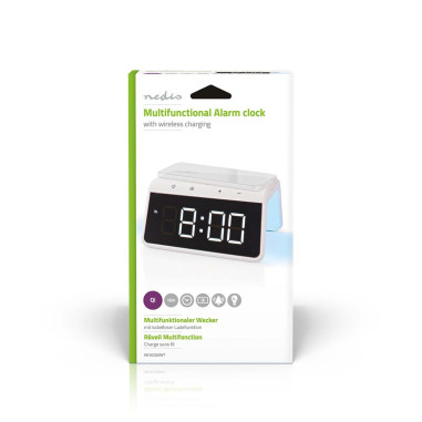 Réveil + Chargeur Sans Fil  Certifié Qi | 5 / 7.5 / 10 / 15 W Double Alarme Blanc