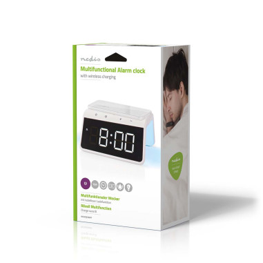 Réveil + Chargeur Sans Fil  Certifié Qi | 5 / 7.5 / 10 / 15 W Double Alarme Blanc