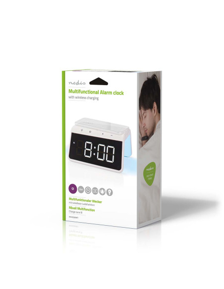 Réveil + Chargeur Sans Fil  Certifié Qi | 5 / 7.5 / 10 / 15 W Double Alarme Blanc