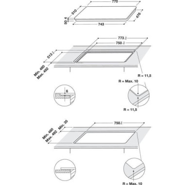 WHIRLPOOL Plaque de cuisson induction 4 foyers verre vitrocéramique 7200W